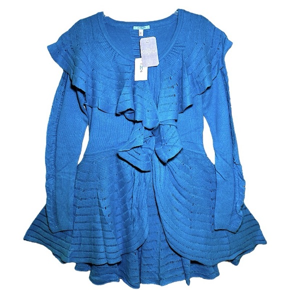 $198 Anthropologie Vintage Ridged Ruffles Cardi Small Skirted Sweater LeifNotes - Picture 1 of 16